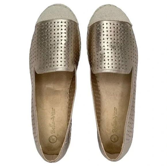 Bella Vita Womens Loafers 8.5M Channing Champagne Perforated Leather Jute - Picture 7 of 12